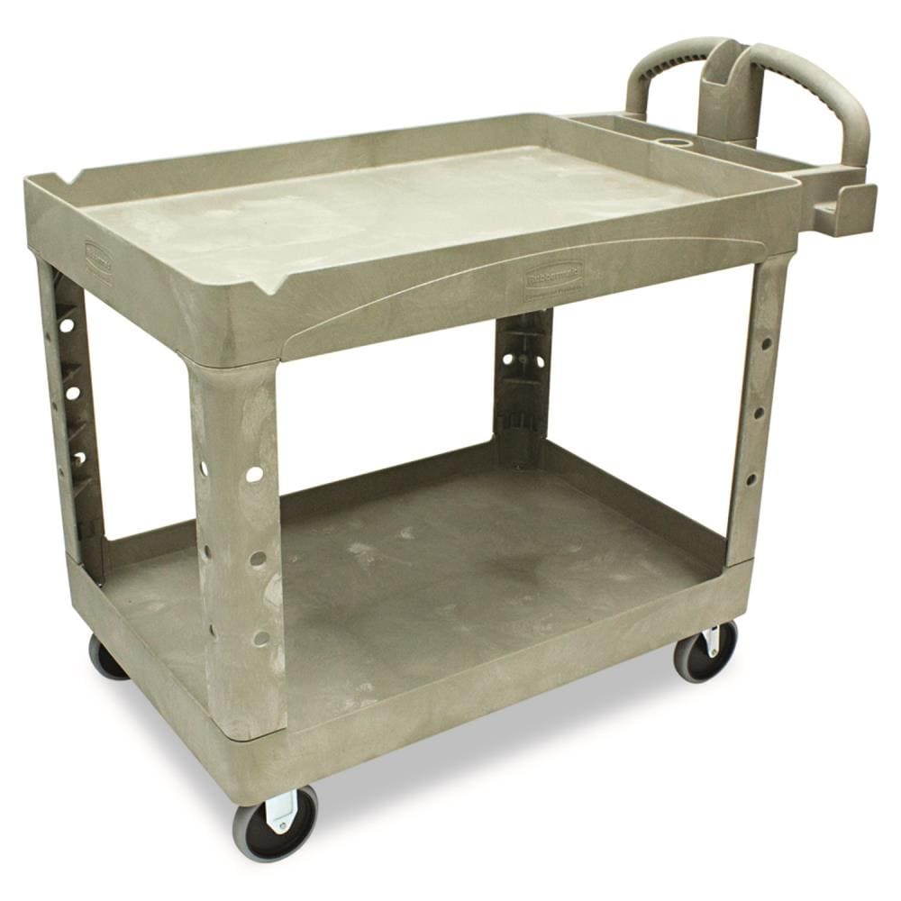 Rubbermaid Commercial Products Heavy-Duty Utility Cart, Two-Shelf, Beige - Lightweight & Durable - Rust-Proof - Easy Maneuverability - No Sharp Edges - Off-White Color RCP452088BG
