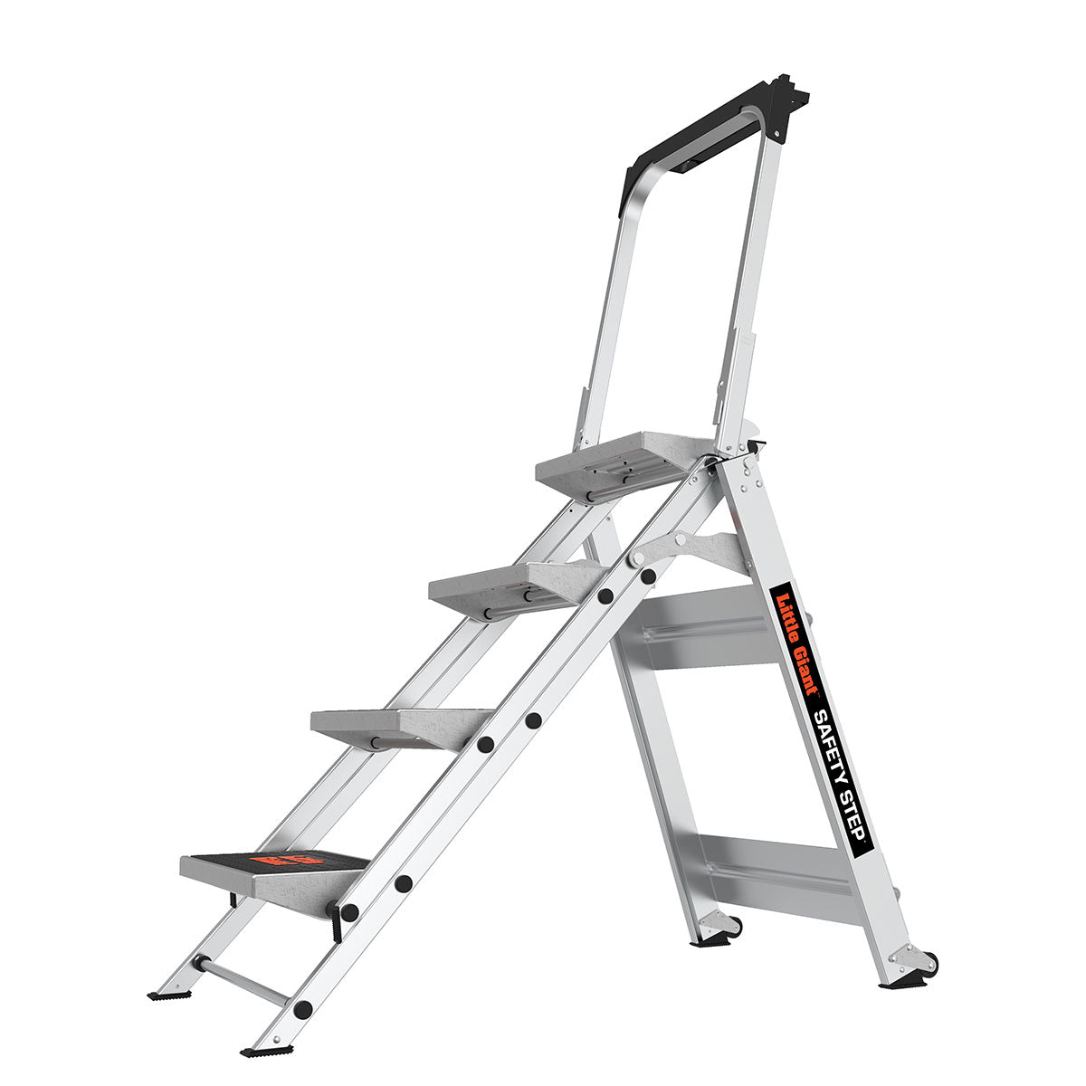 Little Giant Ladders Safety Step M4 4-Step 300-lb Capacity Silver Aluminum Foldable Step Stool 10410BA