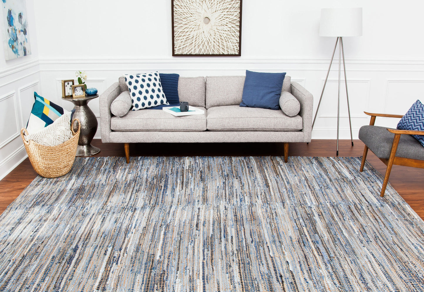 Anji Mountain 8 x 10 (ft) Loomed Jute Tan, Gold, Blue Rectangular Indoor Solid Farmhouse/Cottage Area rug