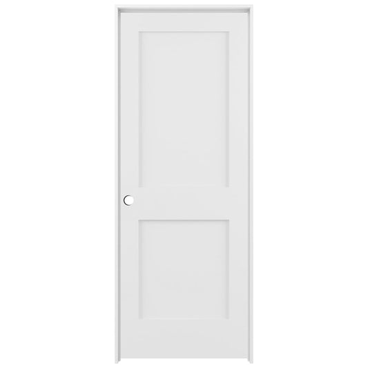 RELIABILT 28-in x 80-in Modern White Solid core 2-panel square Right hand Smooth Prefinished Pine Wood Flat Jamb Single Prehung Interior Door