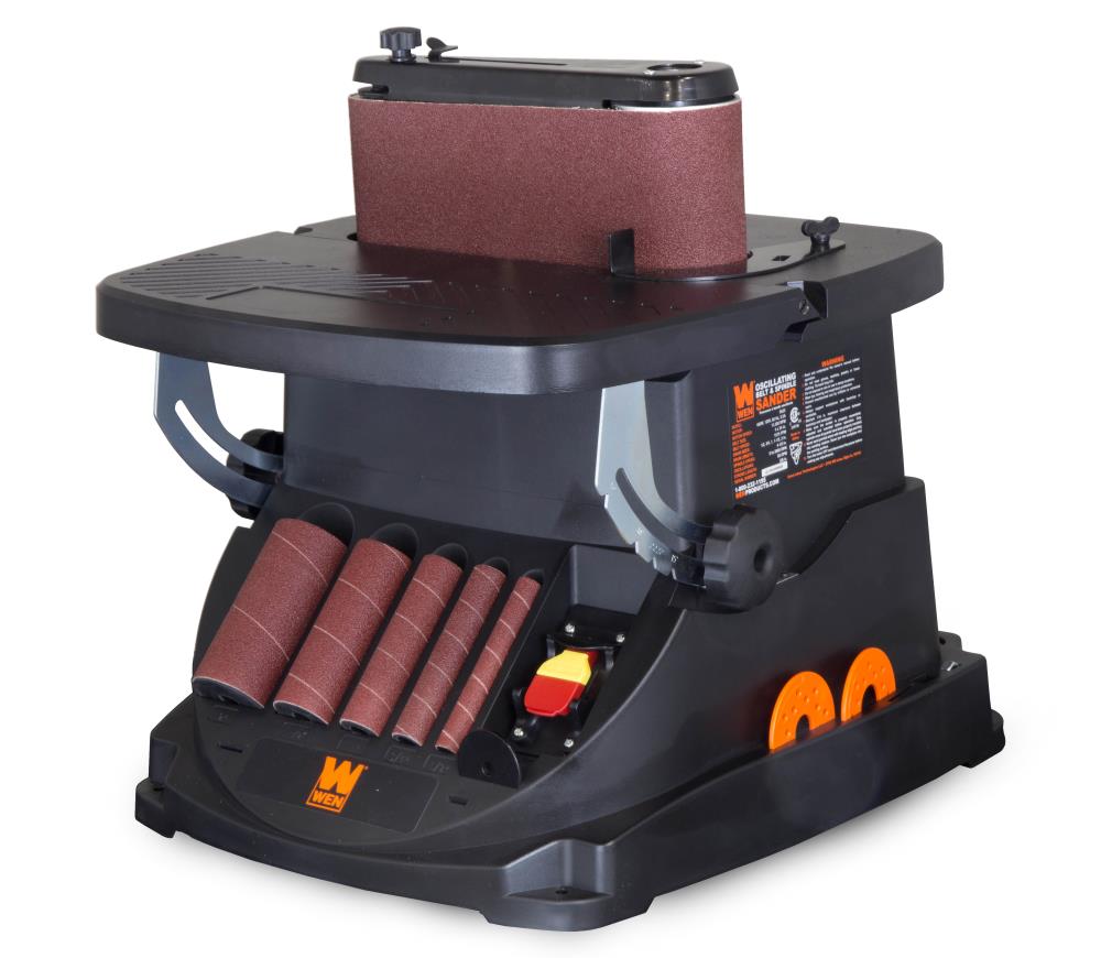 WEN Benchtop Belt and Spindle Sander with 3.5-Amp Motor, 5 Throat Plates, 4 Rubber Sanding Drums, and 6-Piece Sandpaper Set 6524