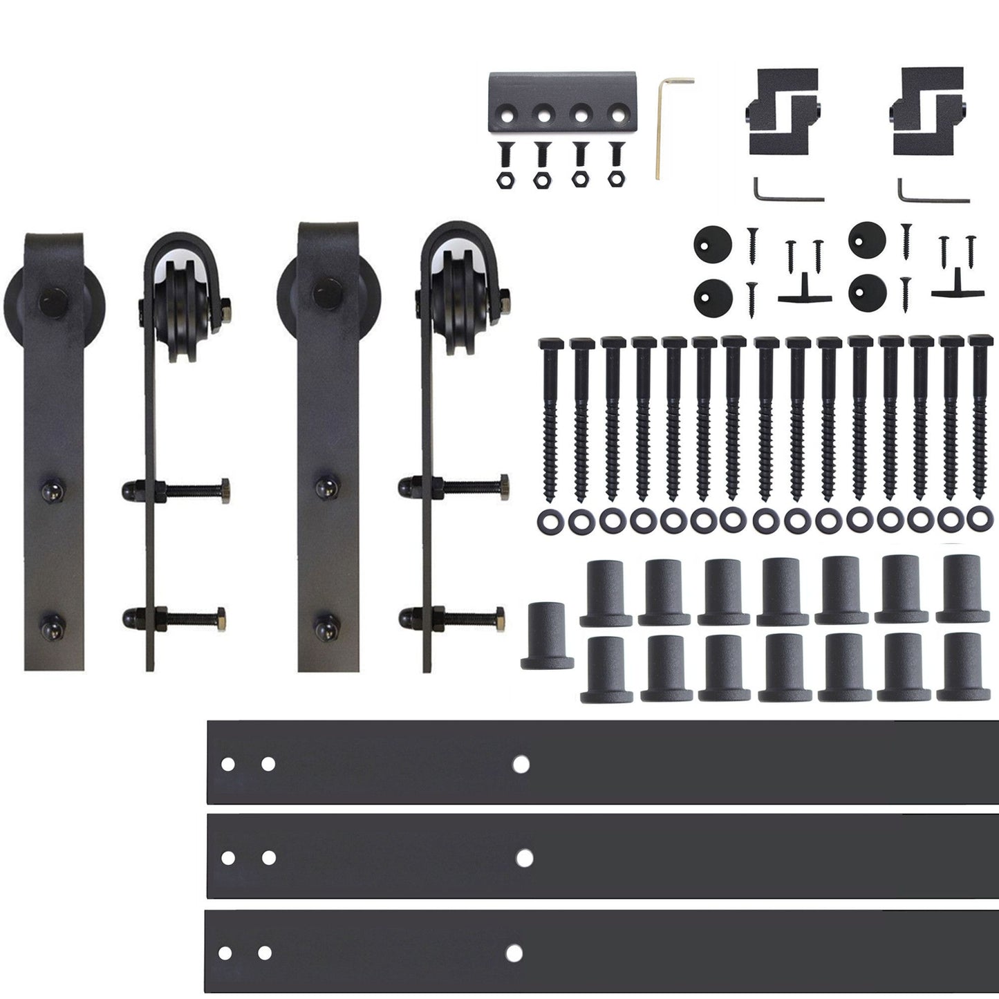 HOMACER 240-in Rustic Black Indoor J-strap Double Barn Door Hardware Kit YT2TGH240C