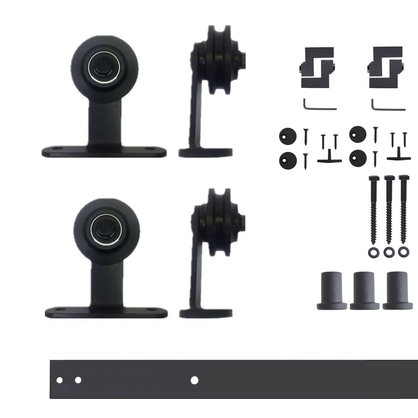 HOMACER 48-in Rustic Black Indoor Top Mount Double Barn Door Hardware Kit DZ2TGH048C