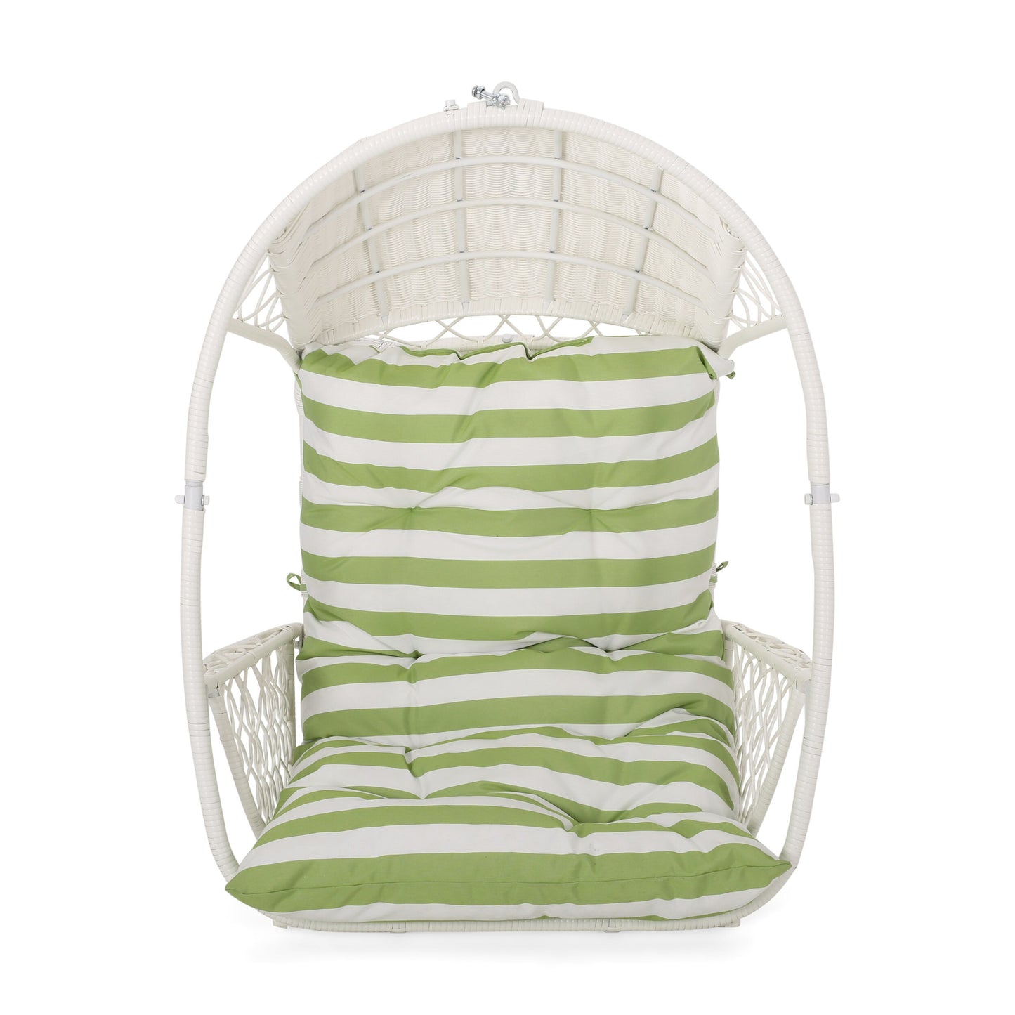 Best Selling Home Decor Malia Rattan White and Green Iron Frame Hanging Conversation Chair with Multiple colors/finishes Cushioned Seat