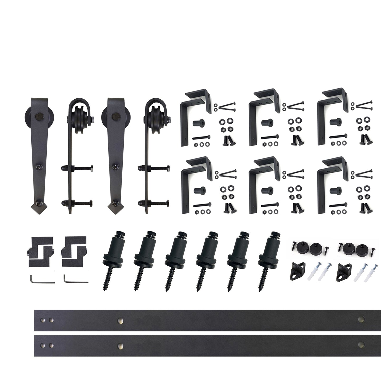 HOMACER 96-in Rustic Black Indoor Arrow Double Bypass Barn Door Hardware Kit JT4TGH096C
