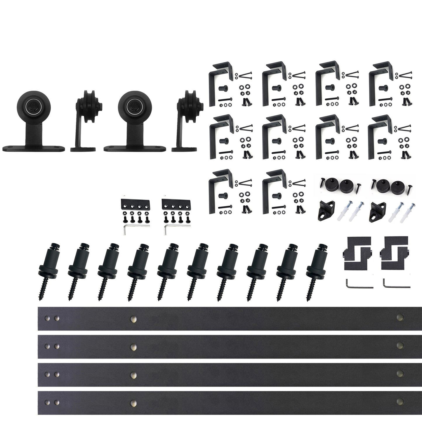 HOMACER 156-in Rustic Black Indoor Top Mount Double Bypass Barn Door Hardware Kit DZ4TGH156C