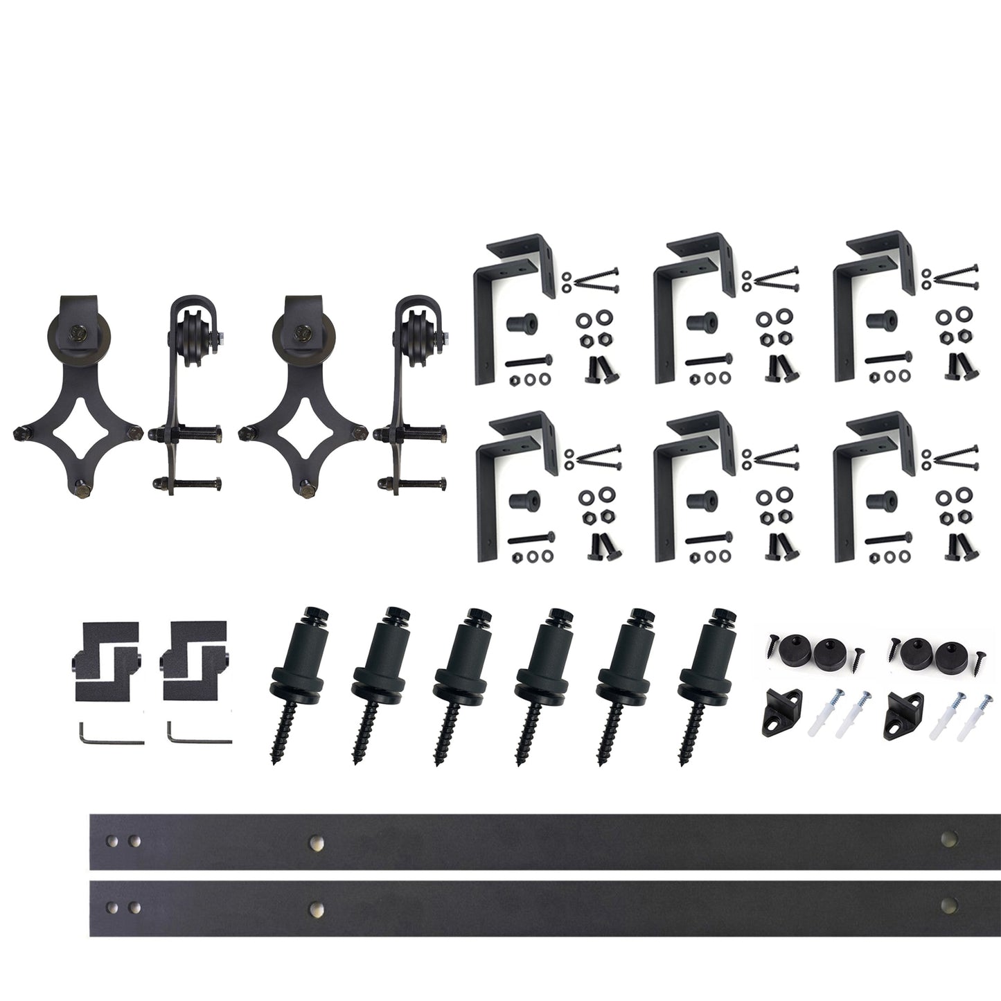 HOMACER 90-in Rustic Black Indoor Diamond Double Bypass Barn Door Hardware Kit LX4TGH090C