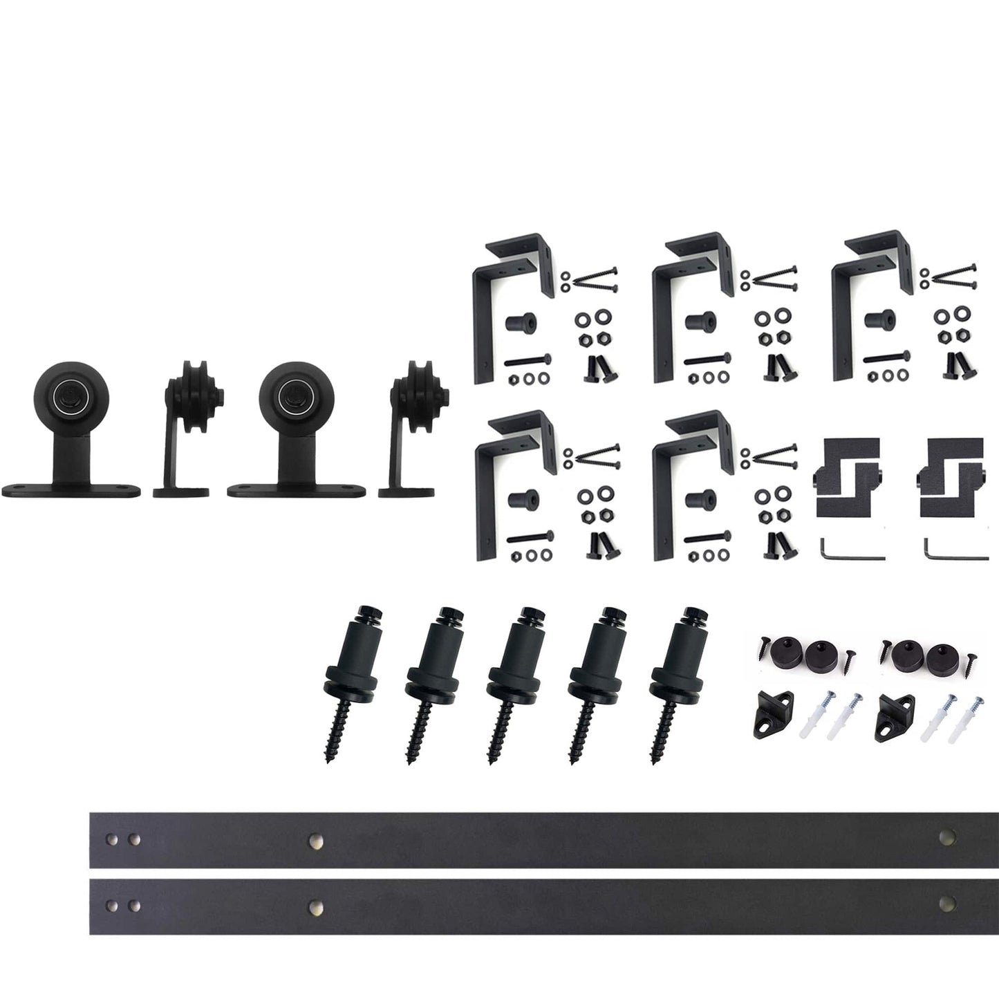 HOMACER 79-in Rustic Black Indoor Top Mount Double Bypass Barn Door Hardware Kit DZ4TGH079C