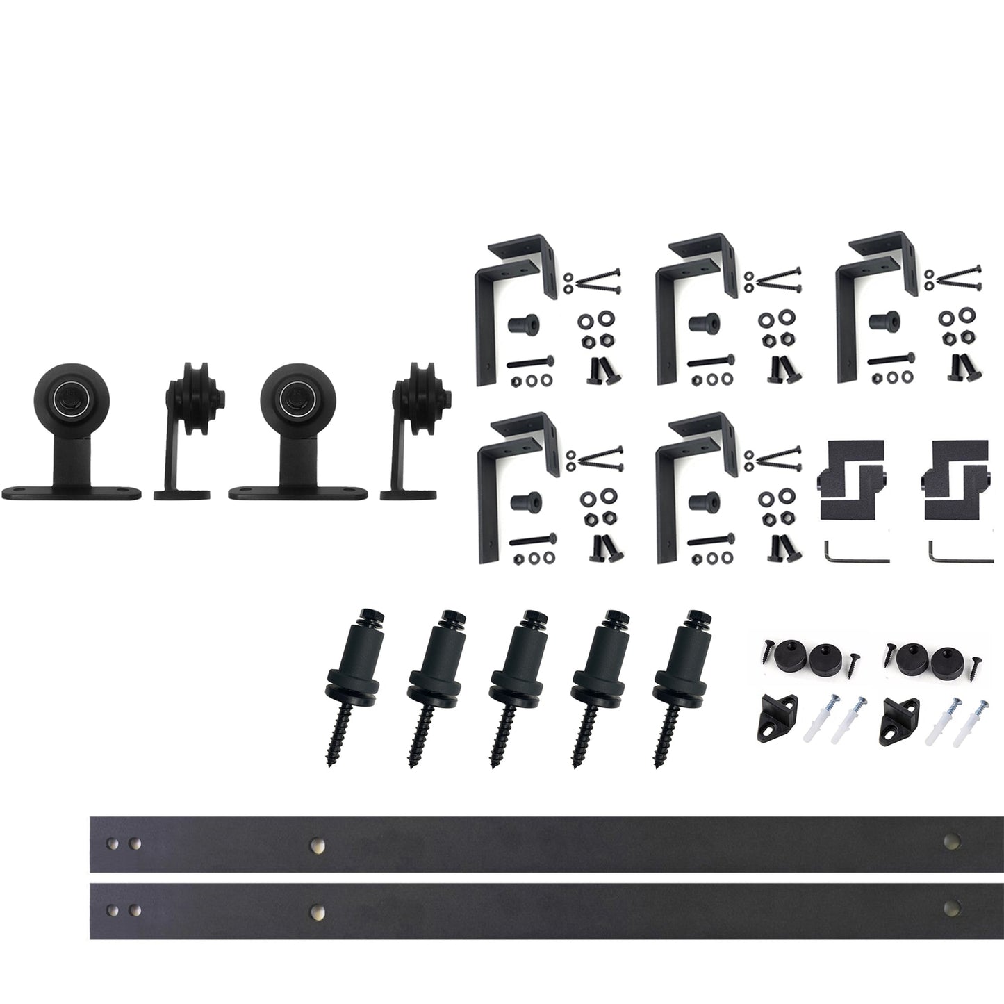 HOMACER 84-in Rustic Black Indoor Top Mount Double Bypass Barn Door Hardware Kit DZ4TGH084C