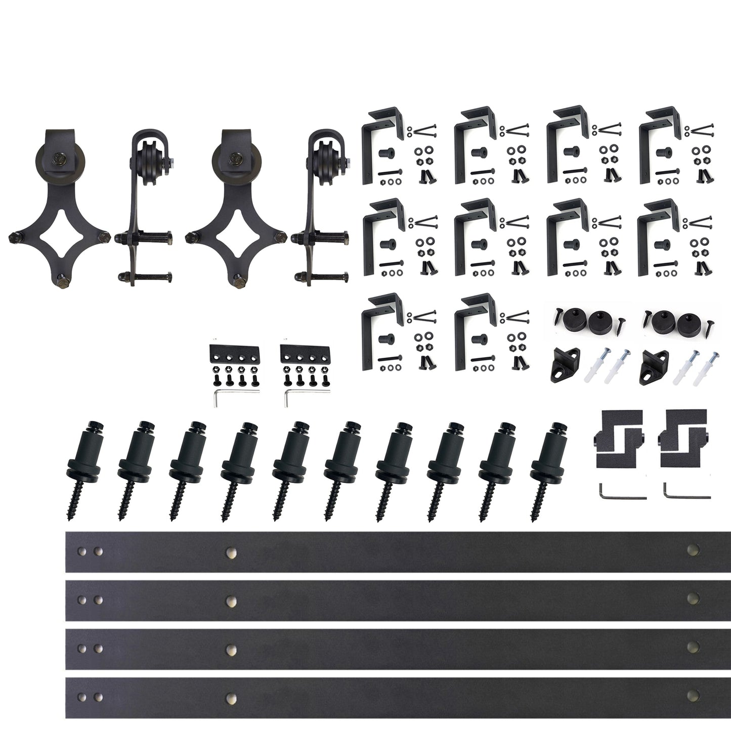 HOMACER 168-in Rustic Black Indoor Diamond Double Bypass Barn Door Hardware Kit LX4TGH168C