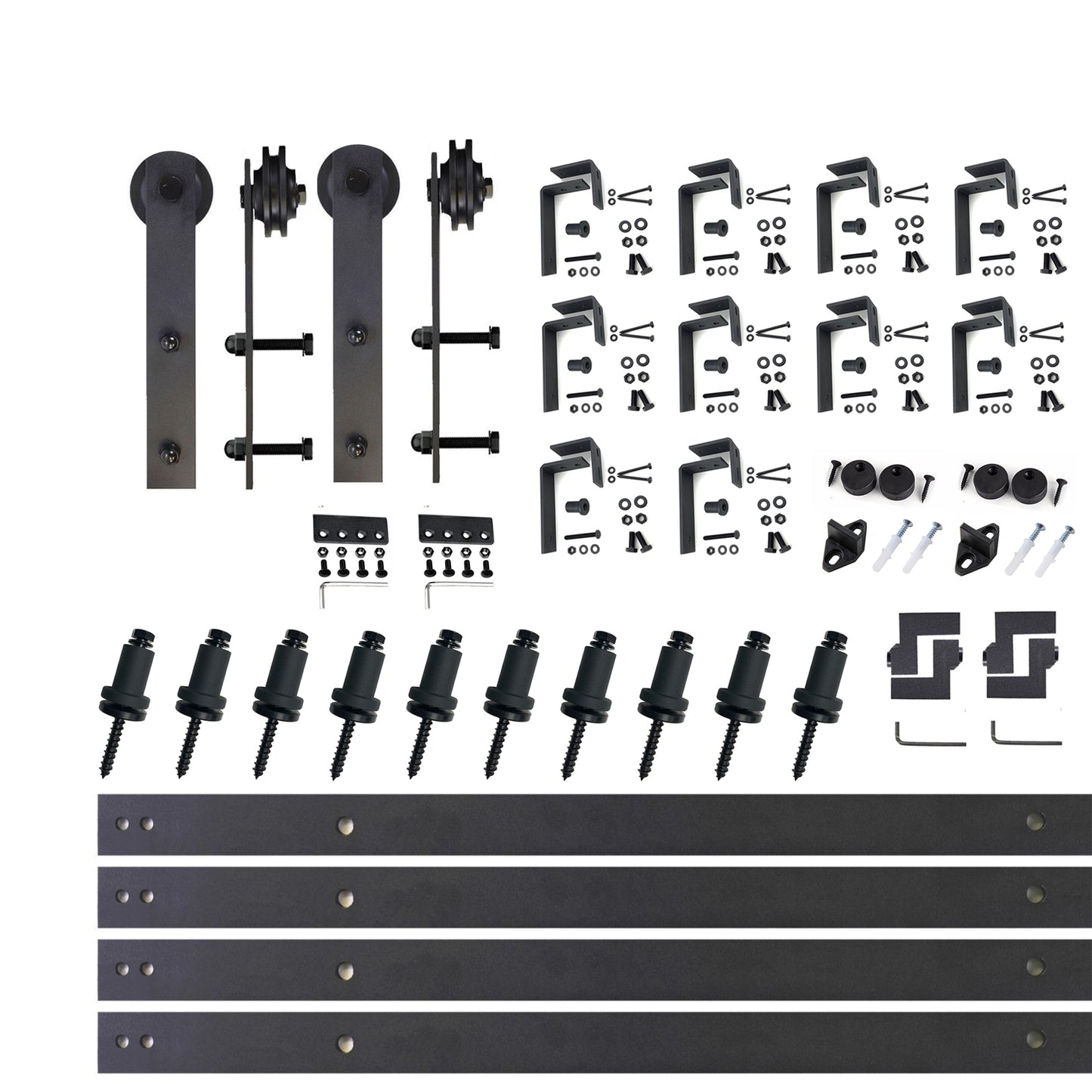 HOMACER 144-in Rustic Black Indoor I-strap Double Bypass Barn Door Hardware Kit ZT4TGH144C