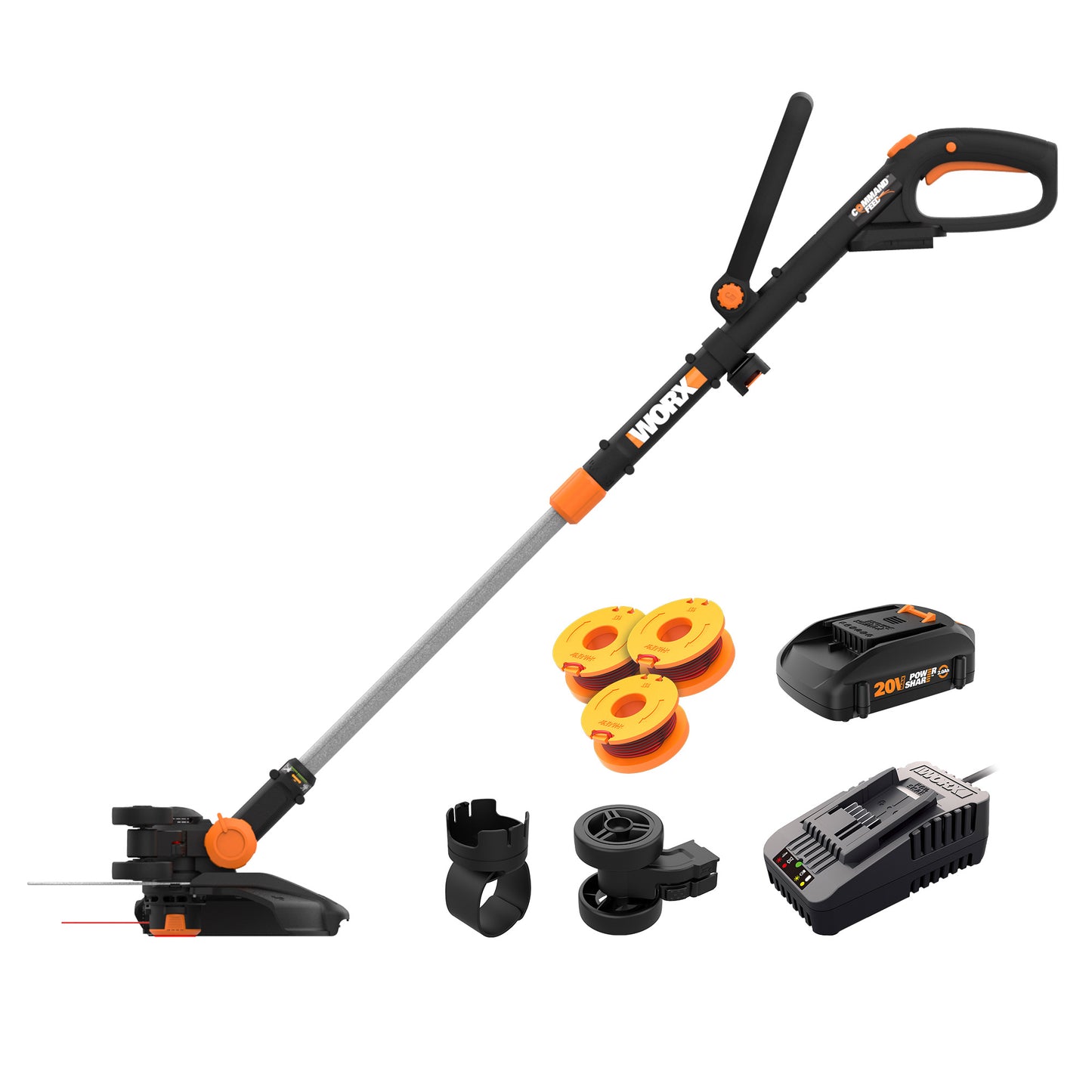 WORX Power Share 20-volt 12-in Telescopic Shaft Battery String Trimmer 2 Ah (Battery and Charger Included) WG170.2