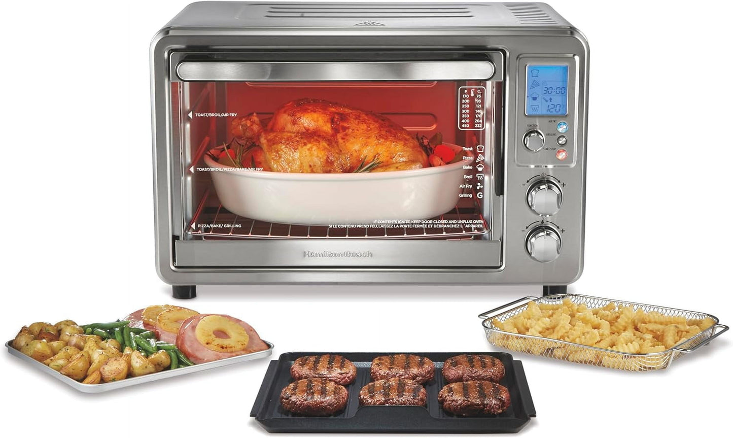 6-in-1 Air Fryer Toaster Oven & Indoor Electric Grill Combo with 450°F Searing Temperature, Bake, Broil, Toast, Pizza Functions, 0.88 Cu. Ft. Capacity, 6-Slice Toaster, Stainless Steel Design