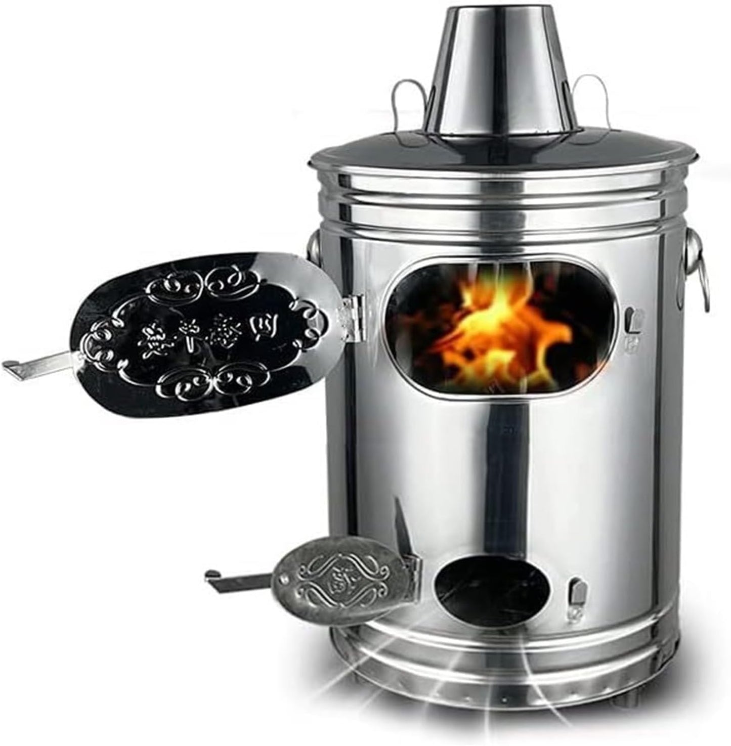 Stainless Steel Burn Barrel - Efficient Garden Incinerator for Burning Garbage, Leaves, and Yard Waste, Outdoor Bin with Fire Hook & Support