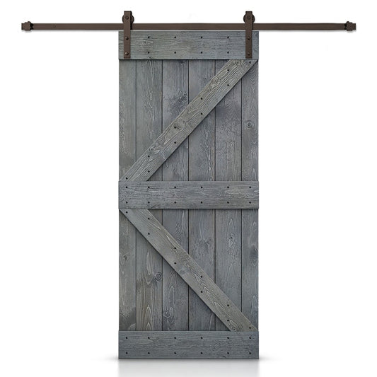 CALHOME 46-in x 84-in Gray Knotty pine Wood Solid core Single Barn Door (Hardware Included)