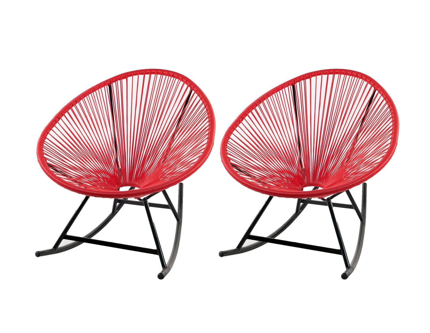 XBrand Set of 2 Rattan Red Steel Frame Rocking Chair with Woven Seat