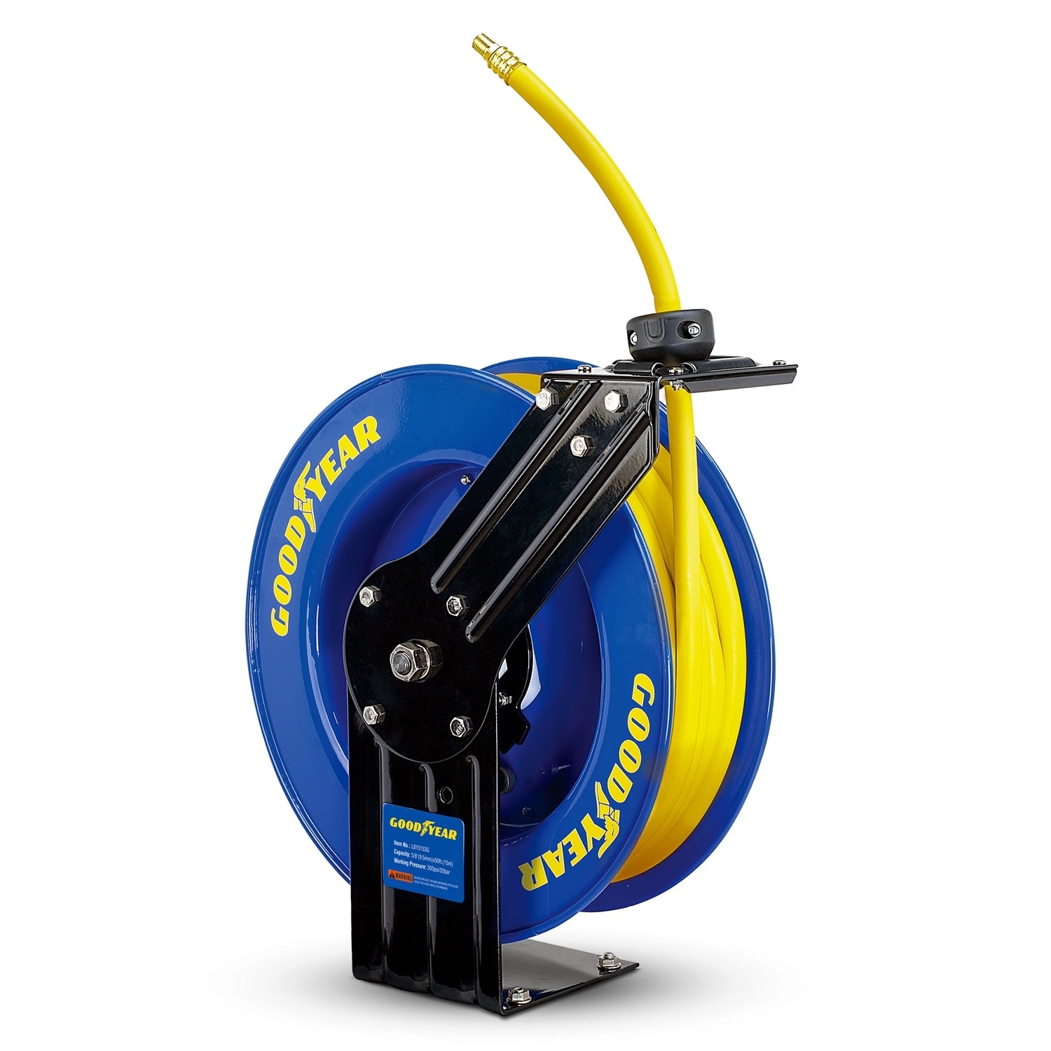 Goodyear Goodyear Industrial Retractable Air Hose Reel- 3/8in X 50ft, 300 Psi Max, 1/4in Npt Connections, Single Arm L815153G