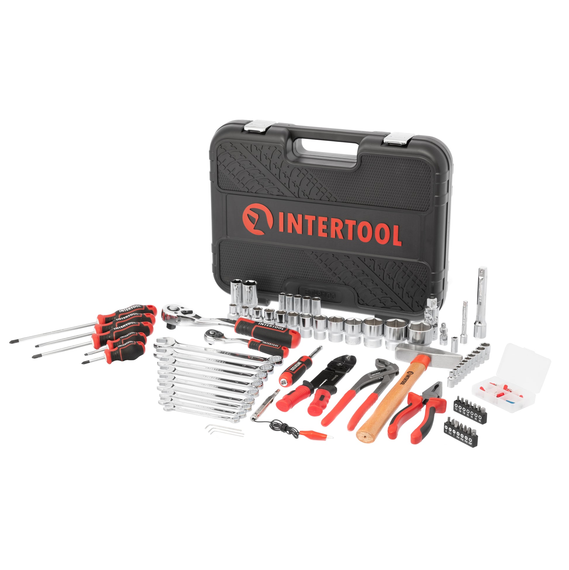 INTERTOOL 100-Piece Metric Chrome Mechanics Tool Set with Hard Case ET08-8100
