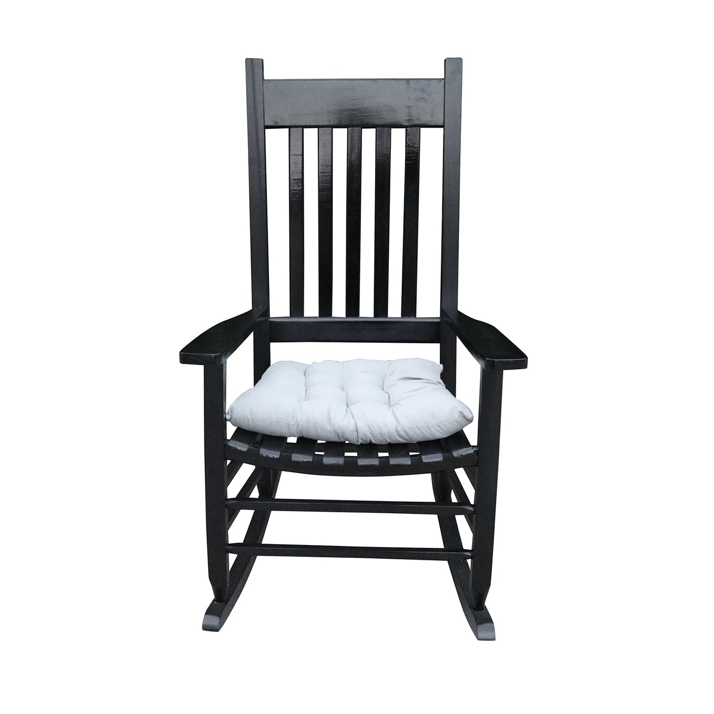 GZMR Patio Chairs Black Wood Frame Stationary Rocking Chair with Black Slat Seat