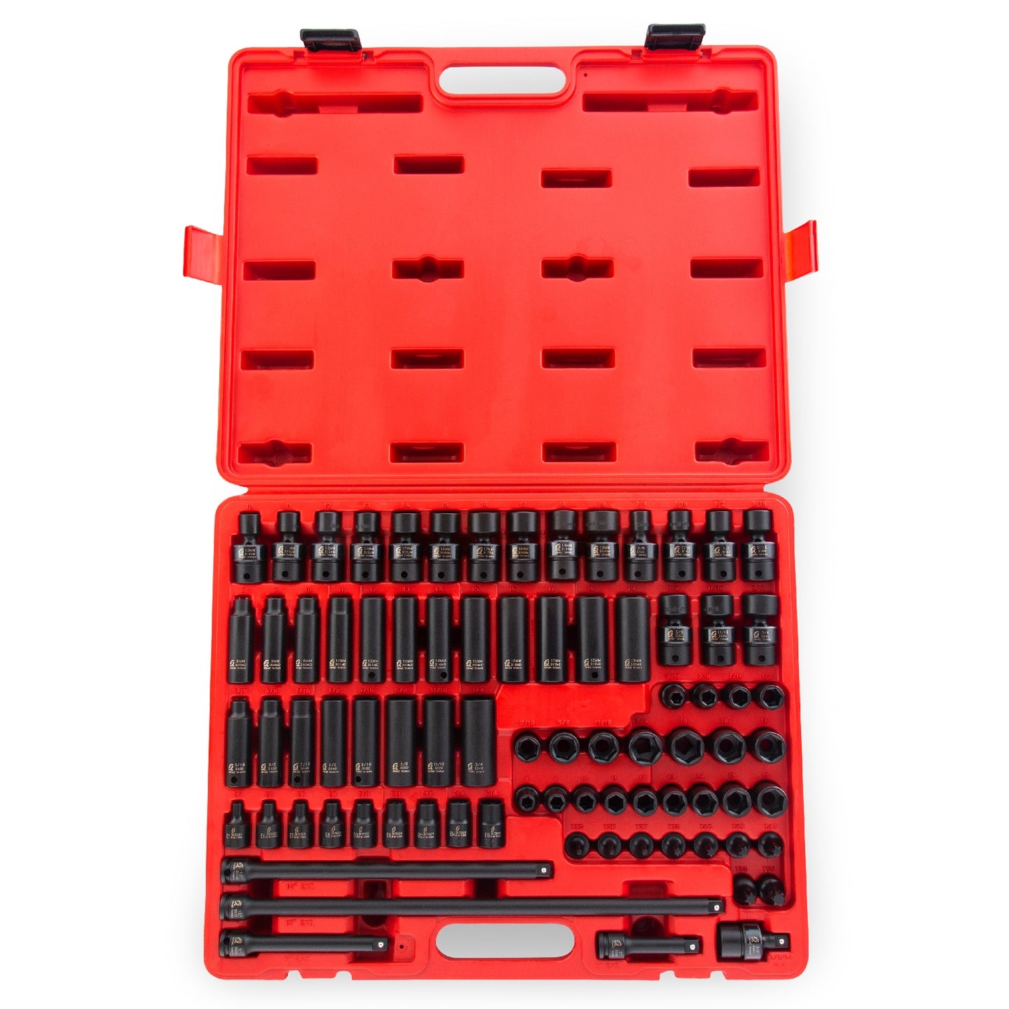 SUNEX TOOLS 80-Piece Standard (SAE) and Metric 3/8-in Drive Set 6-point Impact Socket Set 3580