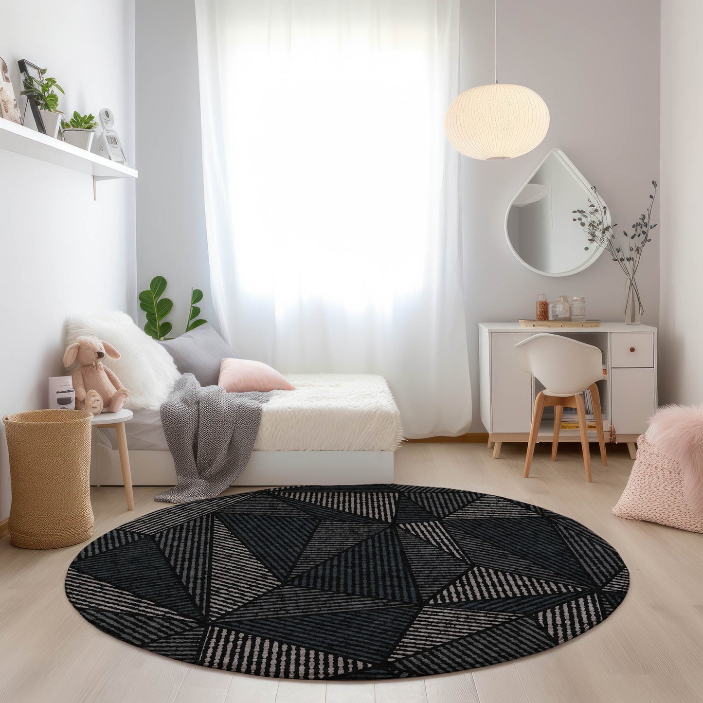 Addison Rugs Chantille ACN618BK 8 x 8 (ft) Black Round Indoor/Outdoor Abstract Machine washable Area rug