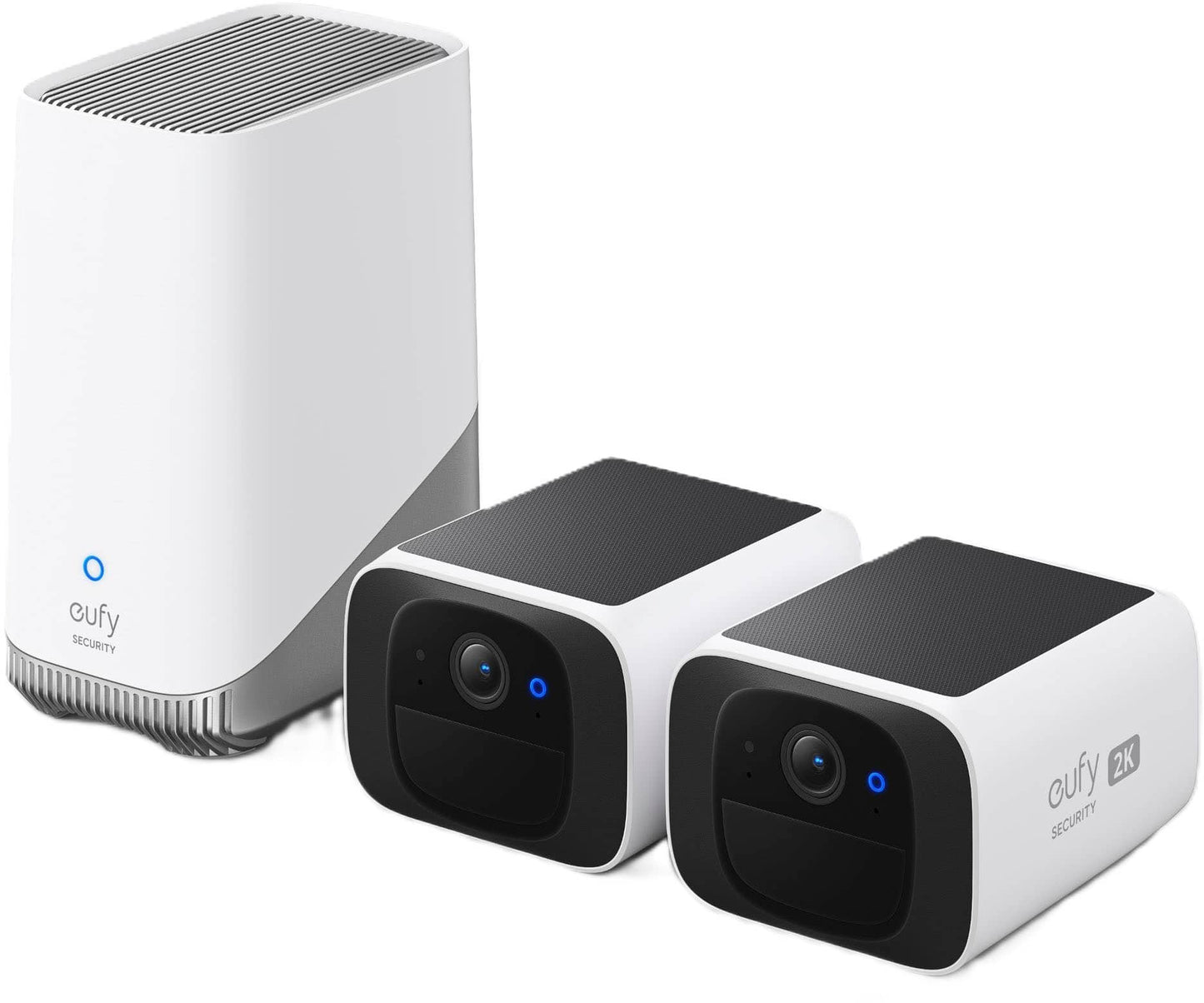 eufy Security - SoloCam S220, 2 Indoor/Outdoor Wireless 2K Solar Powered Security Cameras with 16GB Homebase 3 - White