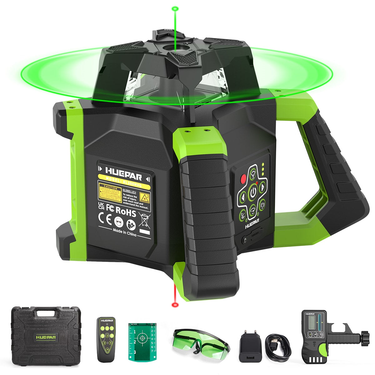 Huepar 2624-ft Green Self-Leveling Rotary Laser Level RL300HVG