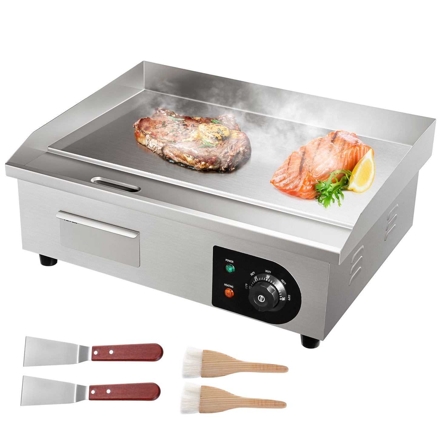 VEVOR 21.2-in x 11.8-in Non-Stick Cast Iron Cooking Plate Electric Griddle with Removable Drip Tray (1600-Watt) DPL22YC818PJCMS01V1