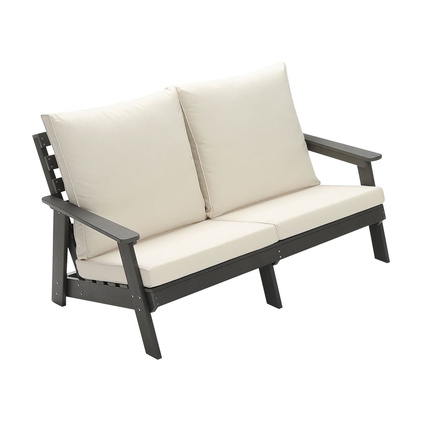 CESICIA Patio Chairs Gray HDPE Frame Stationary Conversation Chair with Off-white Cushioned Seat