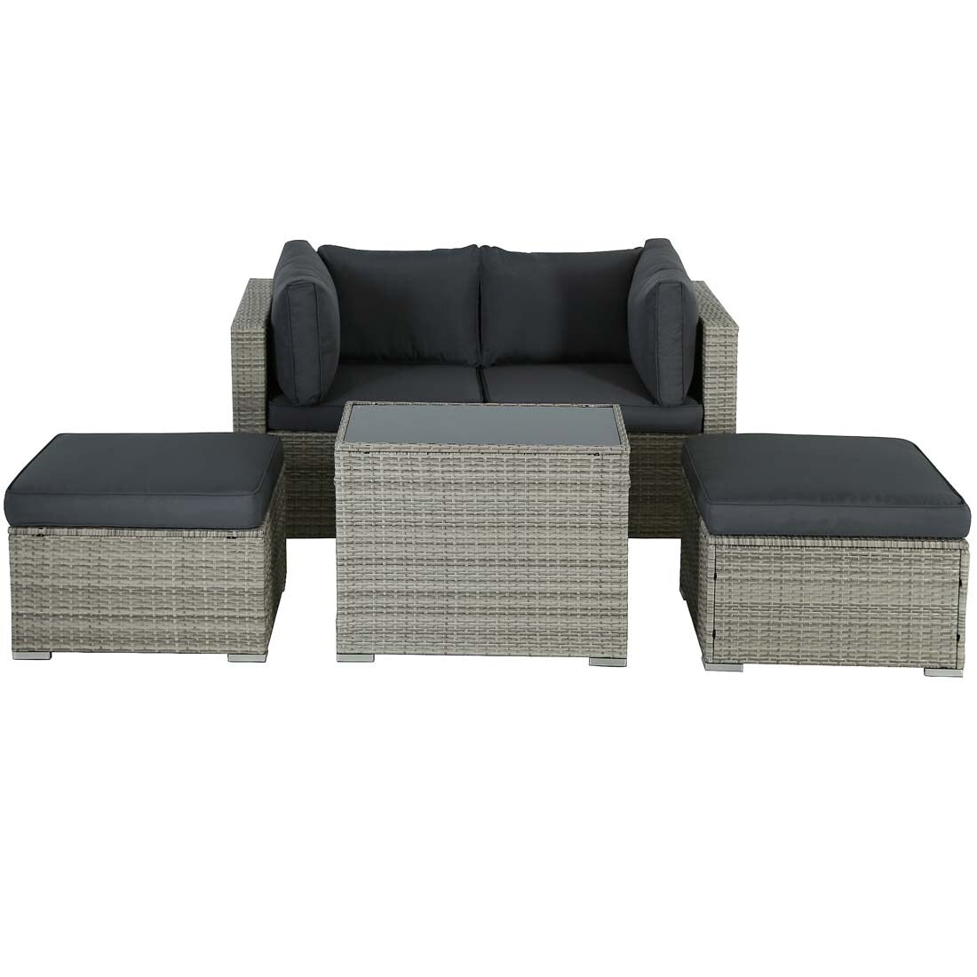 Damerin 5 -Piece Wicker 2 Patio Sofa Conversation Set with Gray Cushions