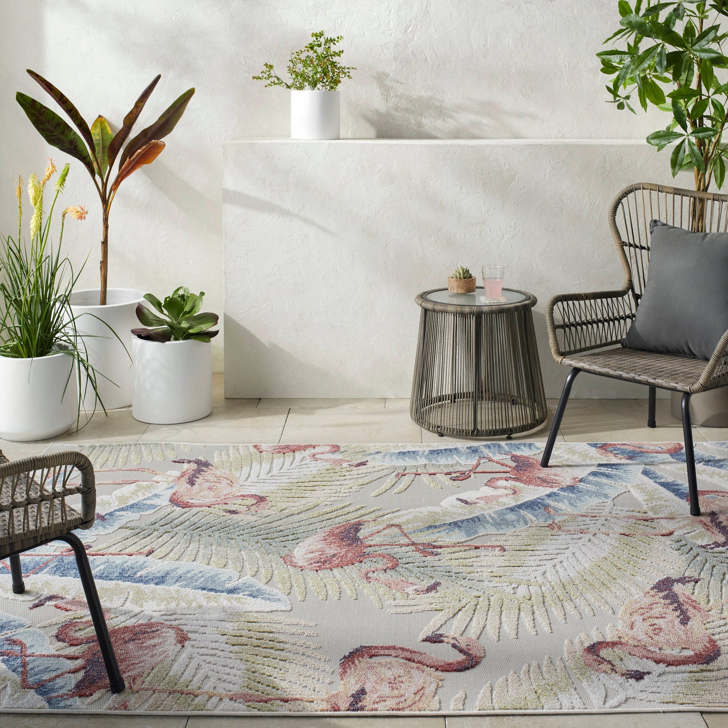 Livabliss Lakeside 7 x 10 (ft) Flatweave Light Slate, Cream, Olive, Blue, Rust, Dark Brown Rectangular Indoor/Outdoor Coastal Pet Friendly Area rug