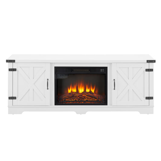 SINOFURN 64.76-in W White TV Stand with LED Corner or flat wall Electric Fireplace