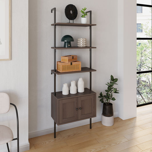 happimess 13.78-in D x 23.62-in L Brown/Black MDF Rectangular Tiered shelf