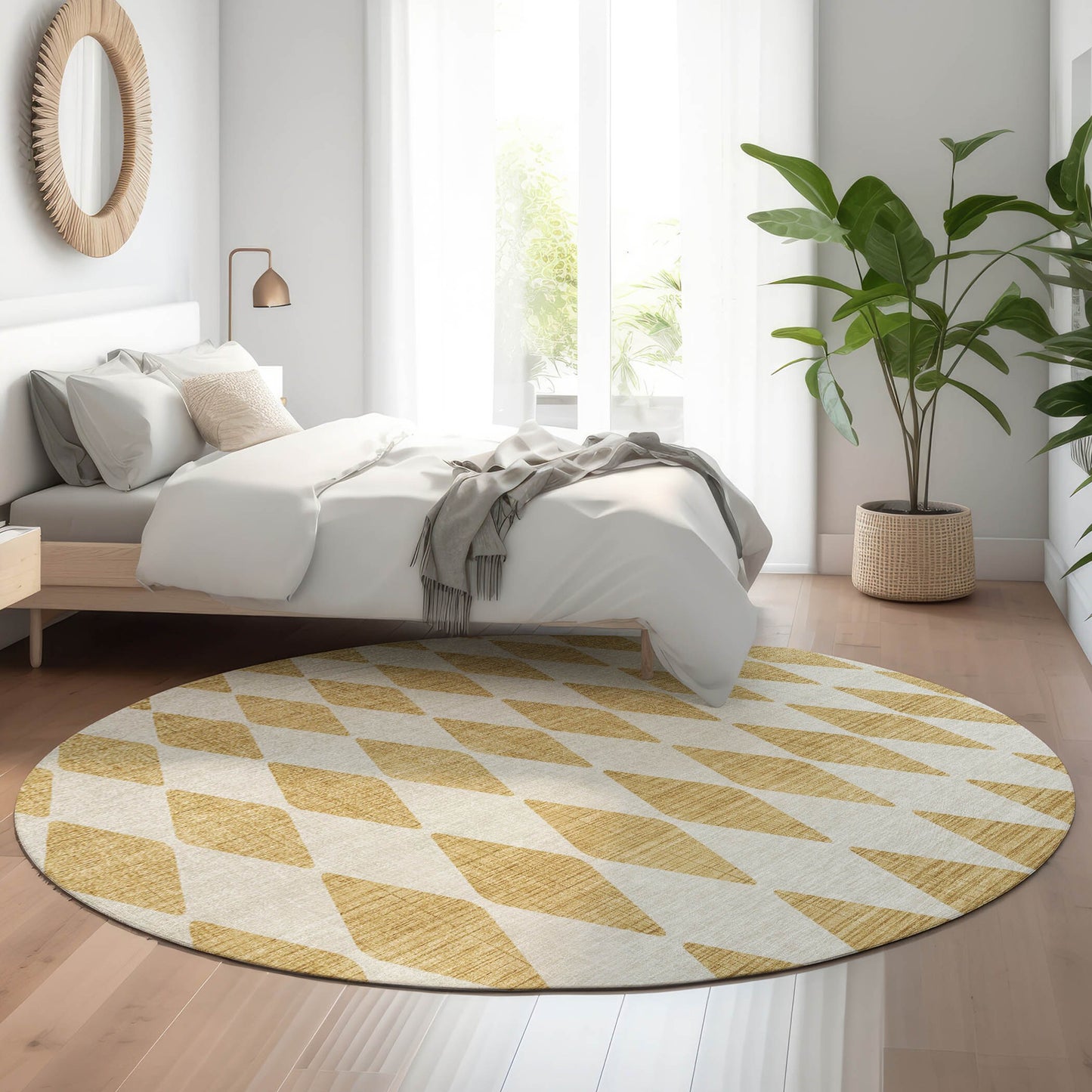 Addison Rugs Mayfield AMF578GO 8 x 8 (ft) Loomed Gold Round Indoor Geometric Machine washable Pet Friendly Area rug