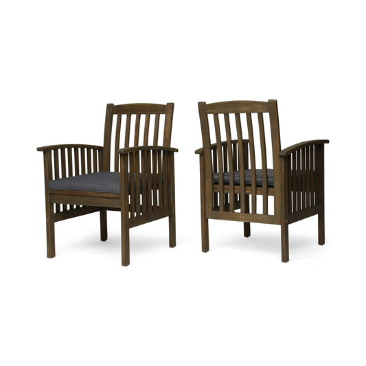 AHIOU HOME Evelyn Set of 2 Natural Wood Frame Stationary Dining Chair with Dark gray Cushioned Seat
