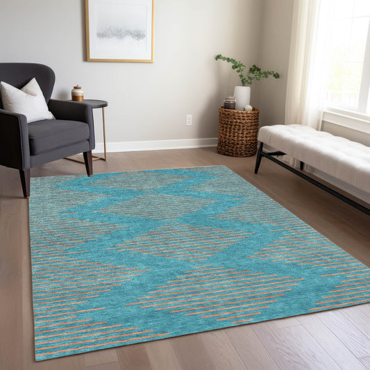Addison Rugs Chantille ACN1017TE 8 x 10 (ft) Teal Rectangular Indoor/Outdoor Geometric Machine washable Pet Friendly Area rug