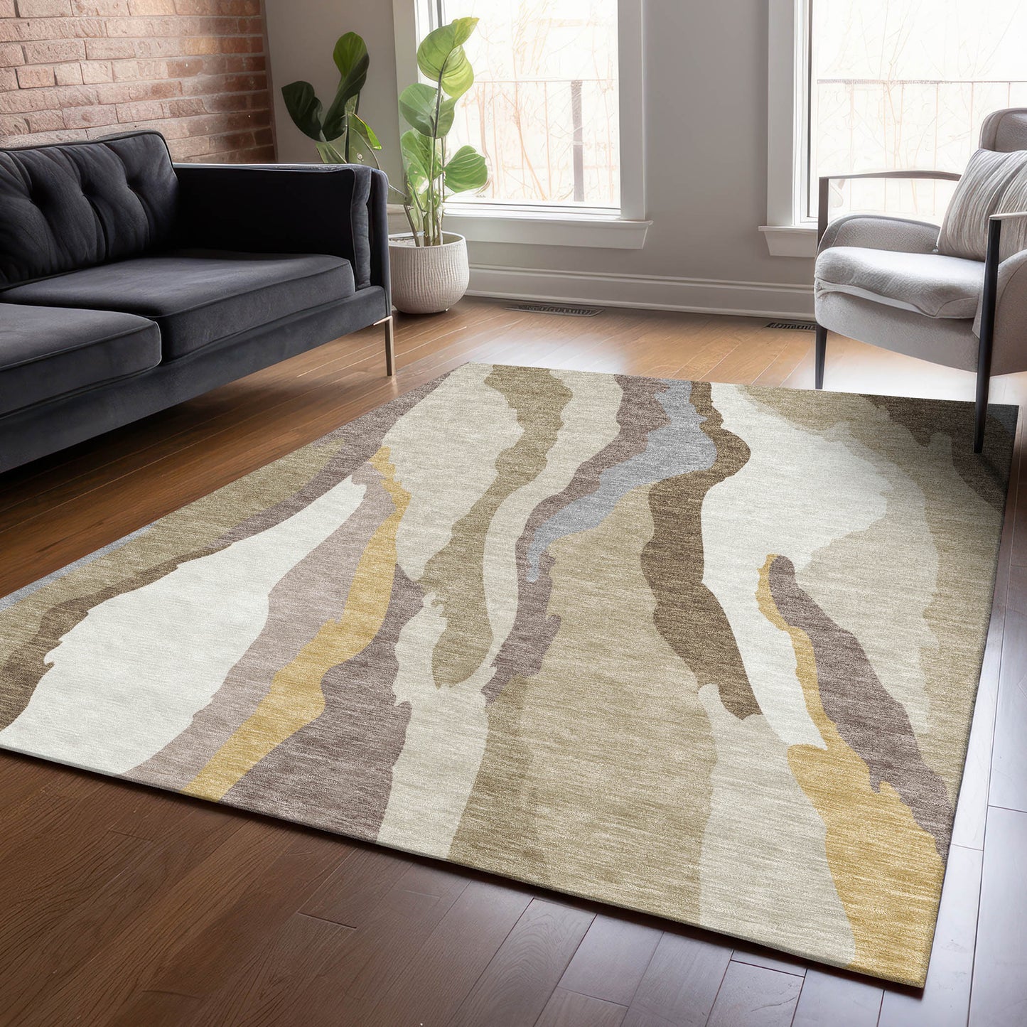Addison Rugs Chantille ACN1047BG 9 x 12 (ft) Beige Rectangular Indoor/Outdoor Geometric Machine washable Pet Friendly Area rug