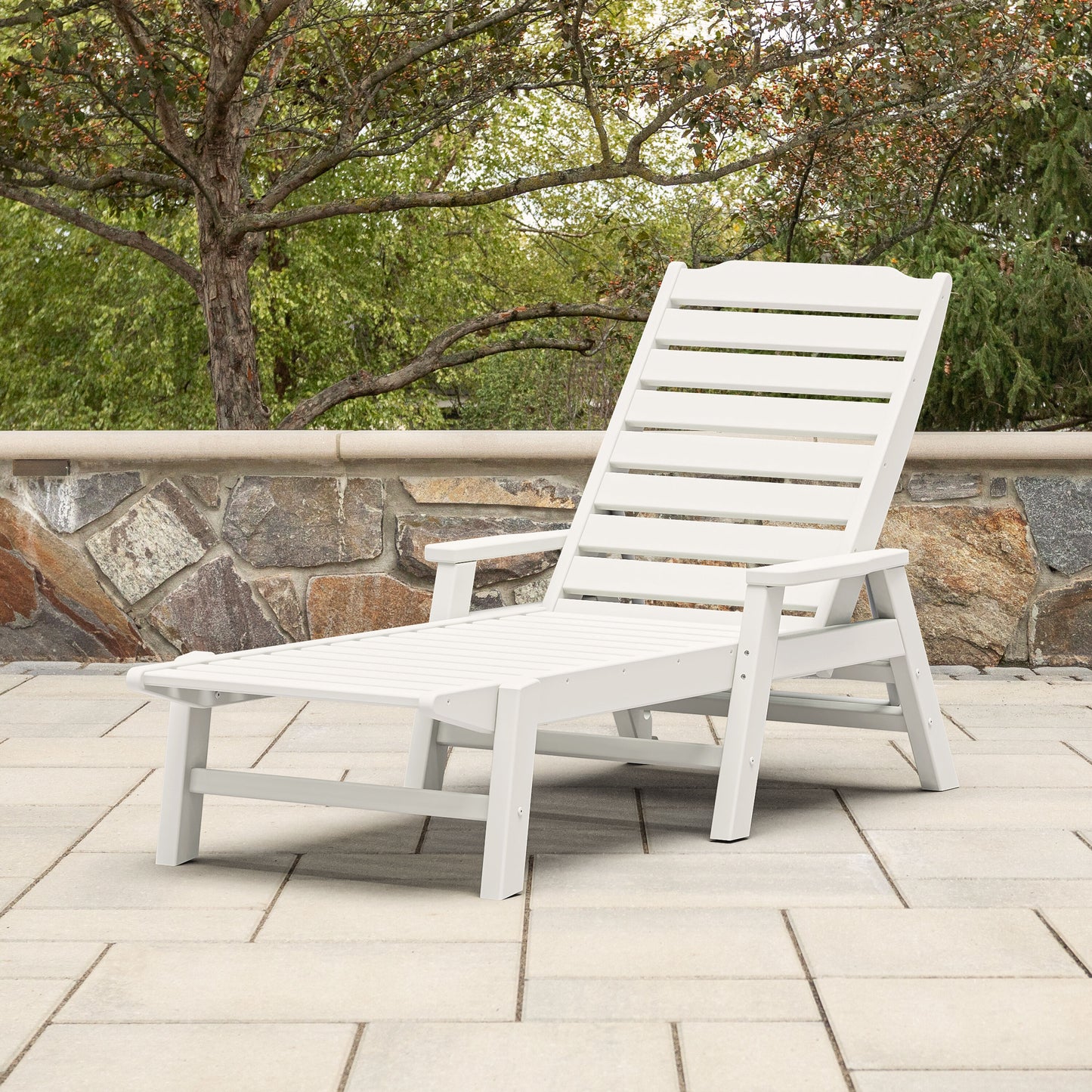 allen + roth by POLYWOOD Oakport Stackable White HDPE Frame Stationary Chaise lounge Chair with Slat Seat