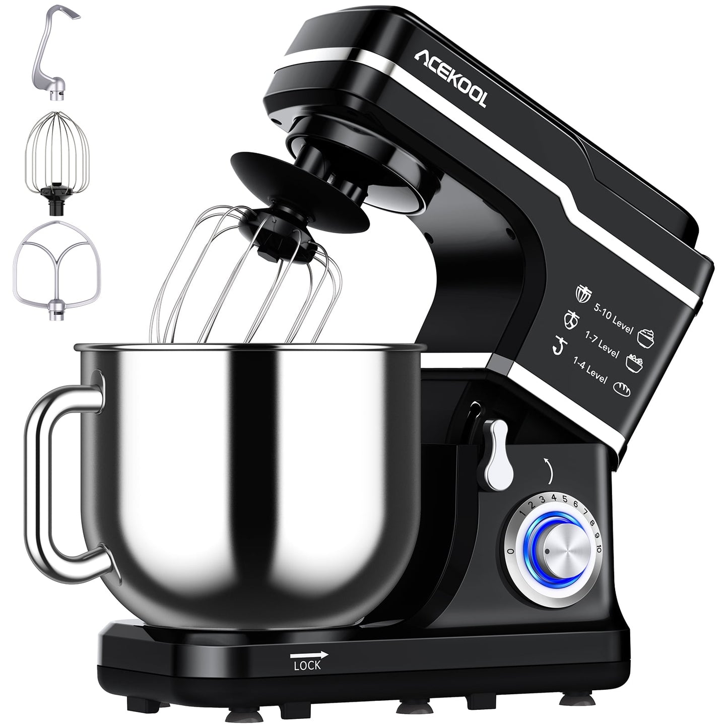7.5Qt Stand Mixer, Acekool 660W 10 Speed Kitchen Dough Mixer, Red