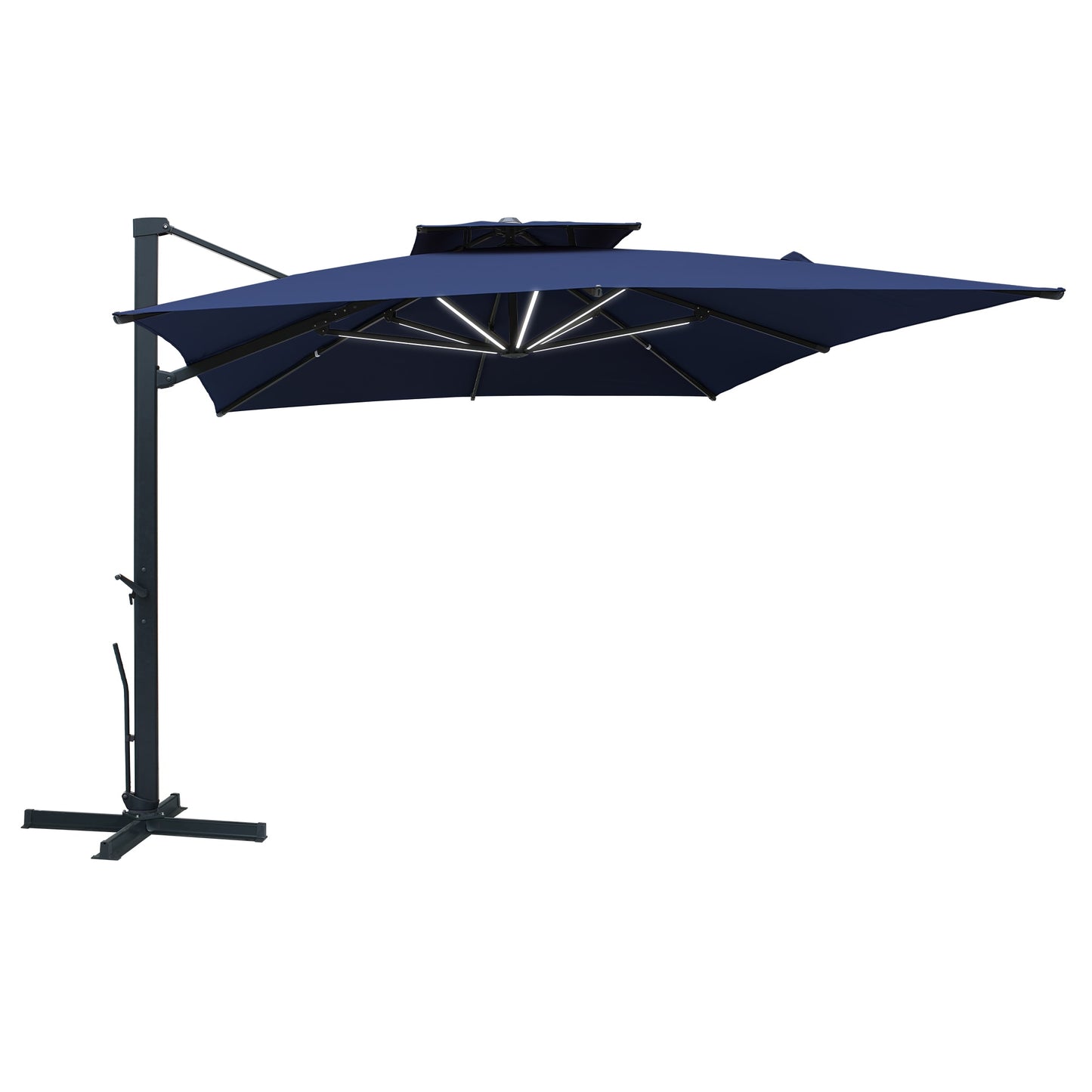 Clihome 10-ft Aluminum Blue Push-button Tilt Cantilever Patio Umbrella with Lights