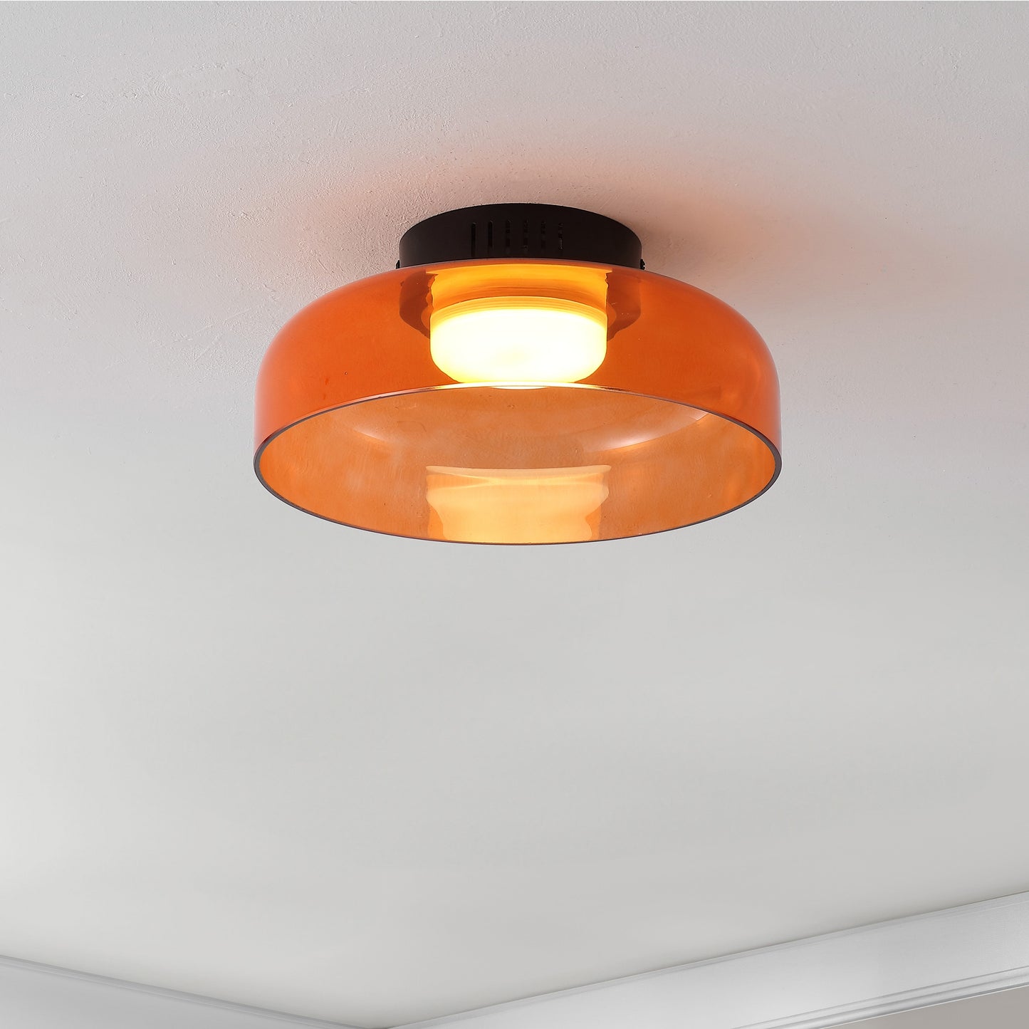 JONATHAN Y Kalmar Minimalist Iron/Glass 1 -Light 11.75-in Polished Orange Integrated LED Flush Mount Light