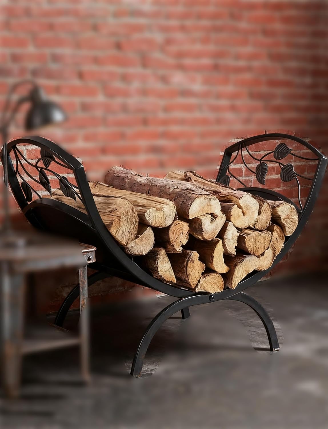 Indoor Outdoor Firewood Rack - Folding Arc Design Metal Log Holder Storage Shelf, Compact Fireplace Wood Organizer Stand