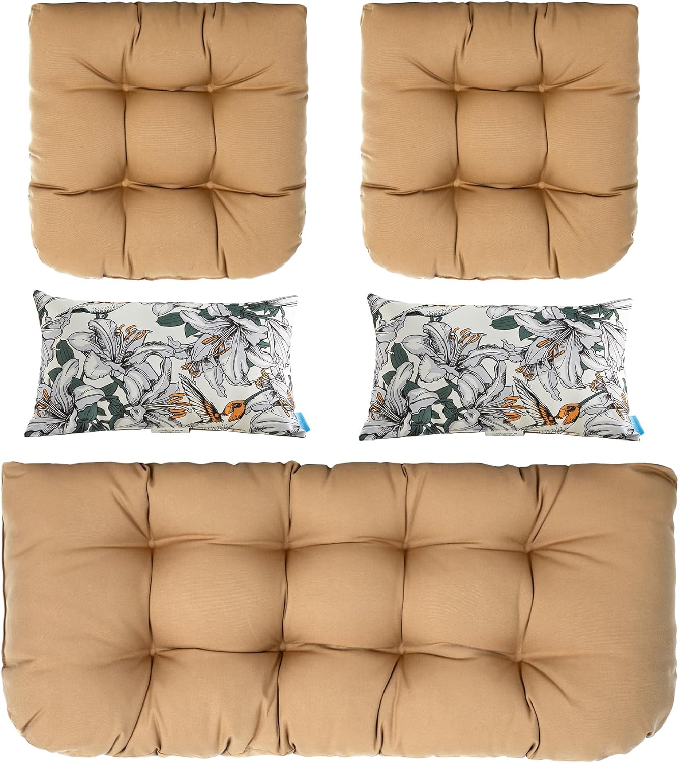 Artplan Outdoor Cushions Loveseat All Weather Chair Cushions Bench Cushions Set of 5 Wicker Tufted Pillow for Patio Furniture(Light Brown)