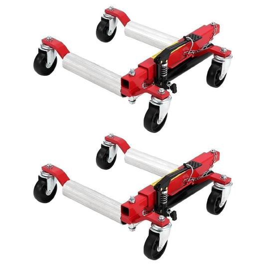 Qeetex 1500LBS Capacity-Red Car Dolly Jack Set of 2 Hydraulic Car Wheel Dolly with Steel Twin Rollers Unmatched Maneuverability Heavy Duty Rollers with Foot Pedal for Tire Auto Repair Moving
