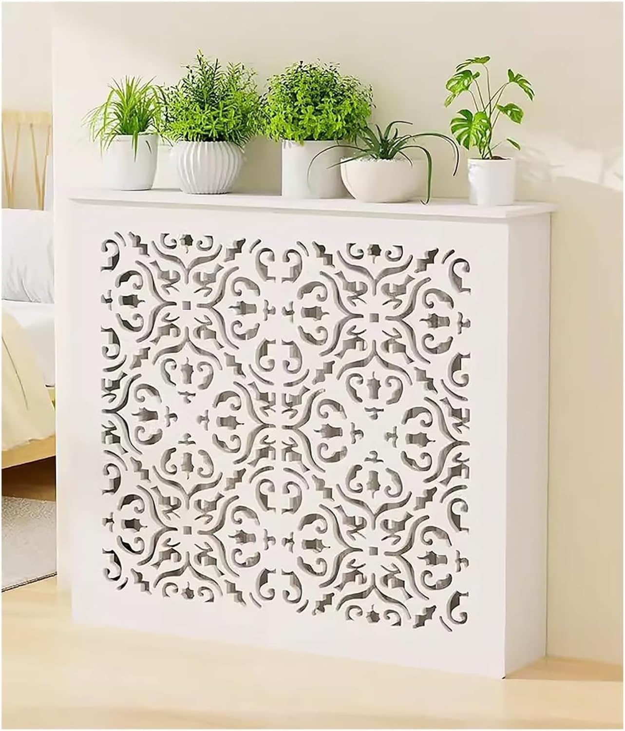 Radiator cover with ventilation slats, Radiator Cover Heating Cabinet Storage Shelf for Heater Watersplitter\/Water Valve Piping\/Meter Box(70x70x20cm(27.5x27.5x7.9in))