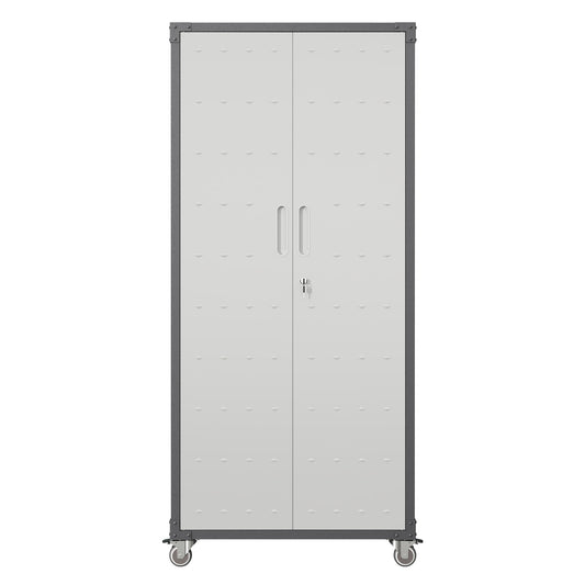 LOVMOR 71 inch Metal Garage Storage Cabinet with Wheels Heavy-Duty Tool Storage Cabinet for Home Office School and Garage Organization Black and Gray