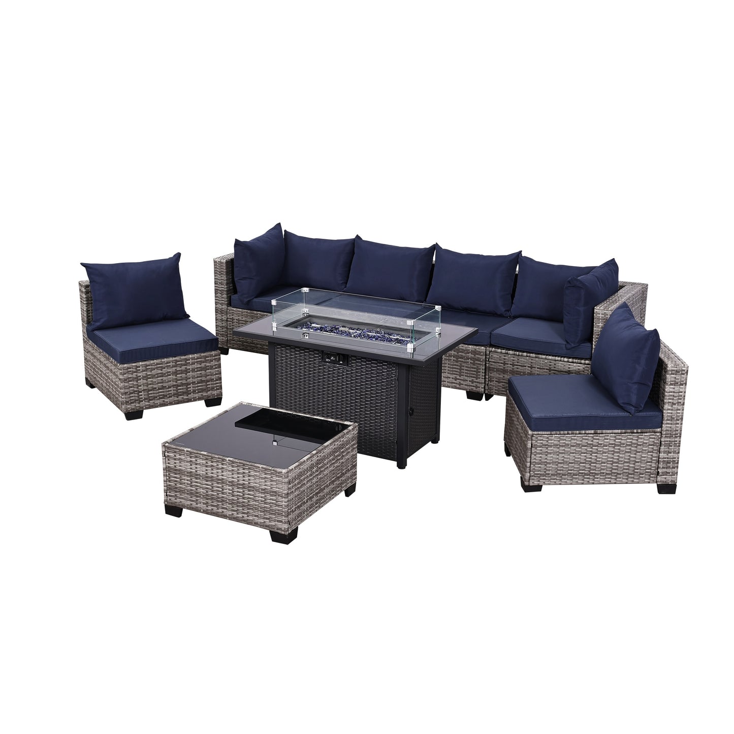 EarlGrove 8 -Piece Wicker Patio Conversation Set with Blue Cushions