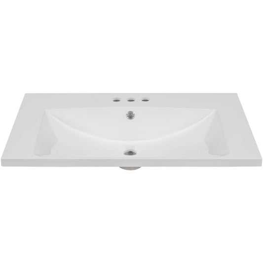 Vynxaria  30 in L x 18 in W White Ceramic Bathroom Sink Vanity Top 3 Hole 4 in Centerset Ready