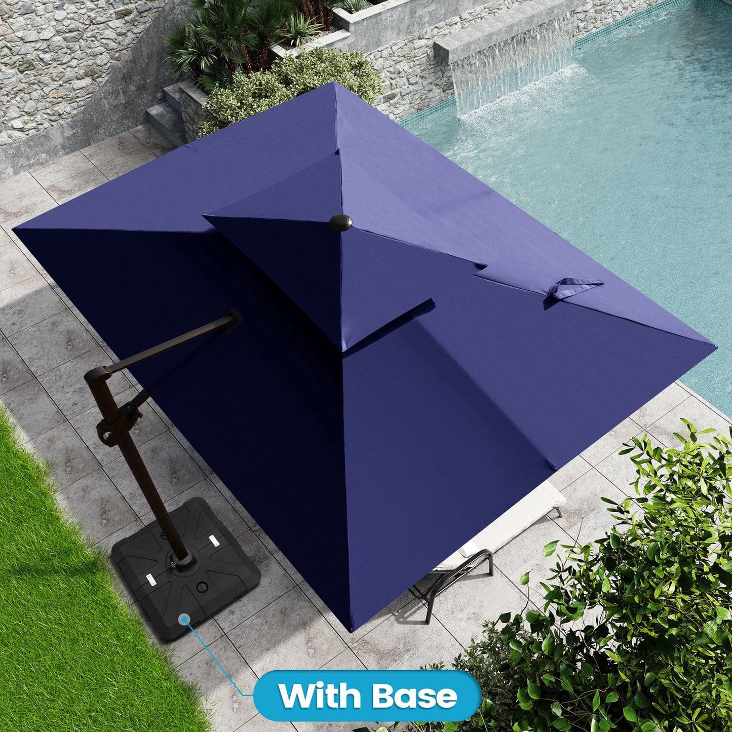 Crestlive Products 11-ft Aluminum Navy Slide-tilt Cantilever Patio Umbrella with Base