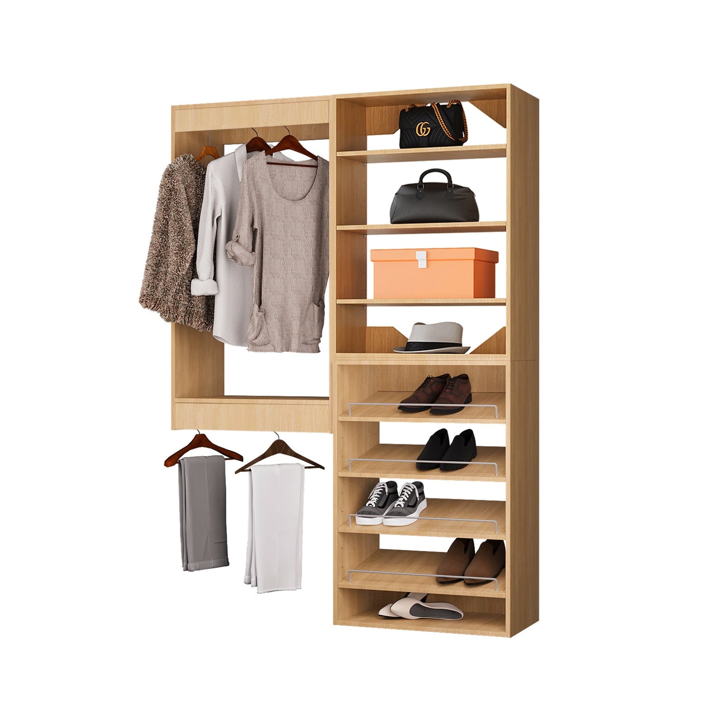 LOVMOR 61 in Wood Modular Closet System Unit-Customizable Wall Mounted Walk-In Closets for Bedroom or Walk-in Closet